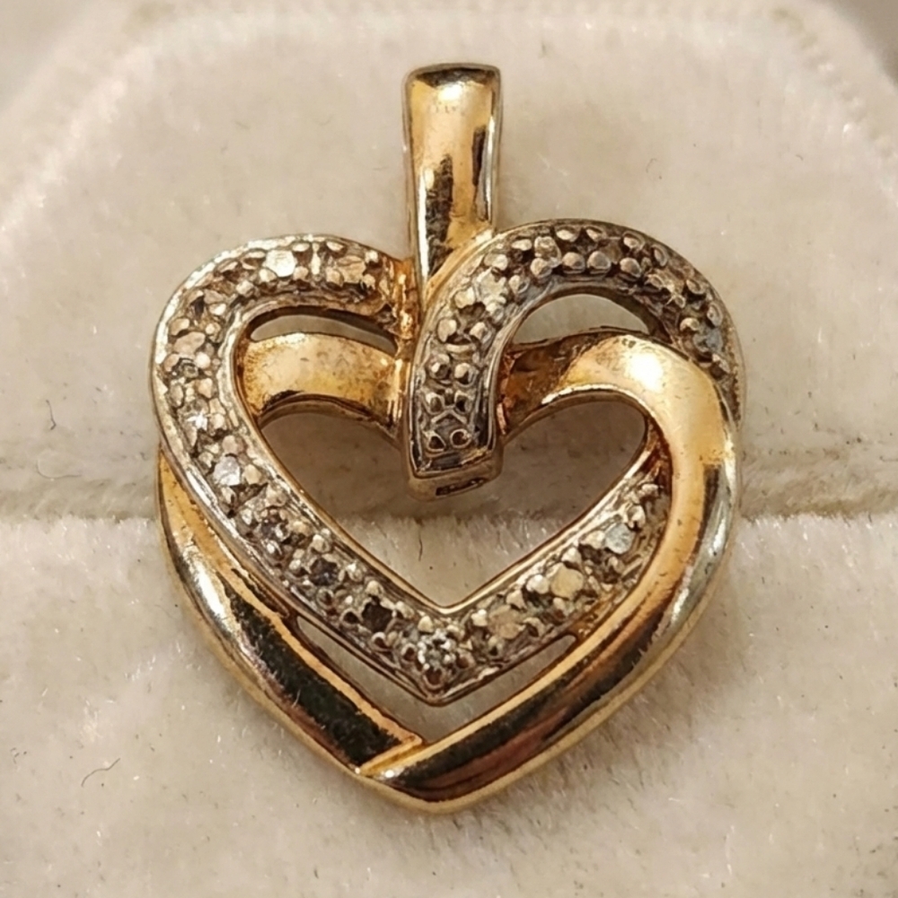 Vintage 1990s 925 Sterling Silver Gold Vermeil Interlocking Hearts Pendant